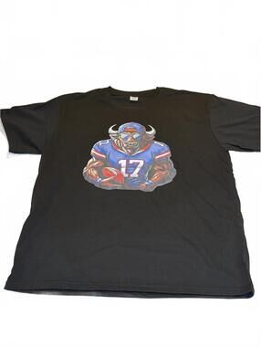 Black Graphic T-Shirt with Buffalo Bills Josh Allen Bull 17 Size Large